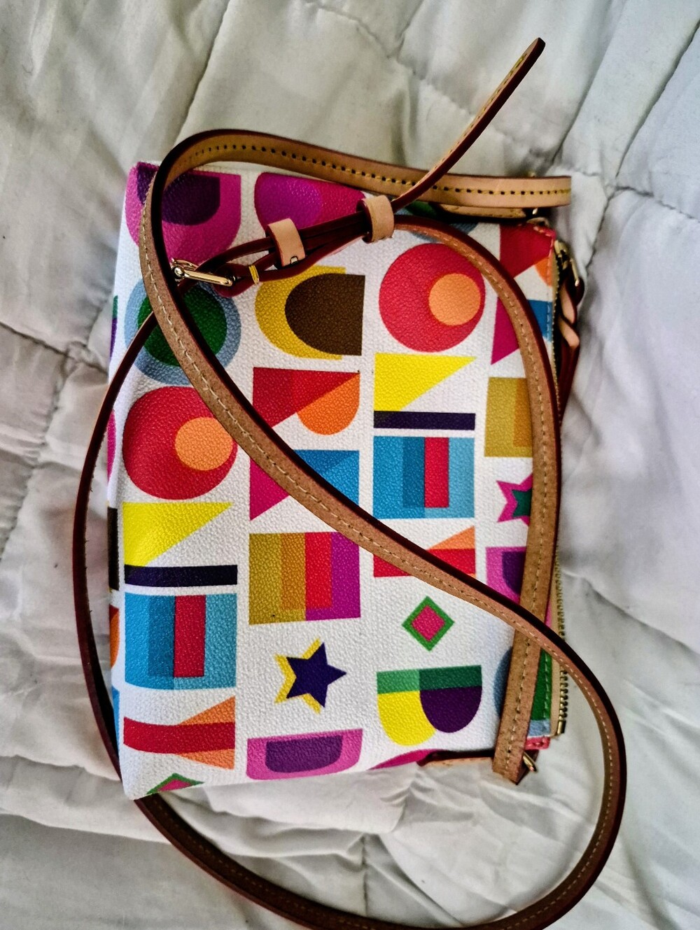 Dooney & Bourke White Multicolor Logo Print Leather Crossbody - Picture 6 of 11